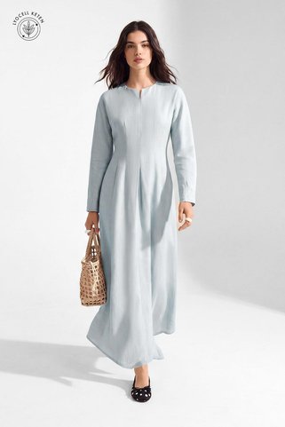 Hooopstore Lyocell Keten Pilikaşe Bebe Mavisi Elbise