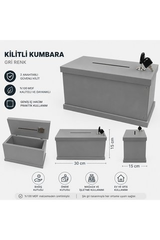 BOZKURT CNC Kilitli Kumbara 2 ANAHTARLI ŞIK – Gri Renk (30x15 x15 cm)
