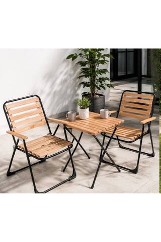 WOODENSA Bistro Set Bahçe Mobilyasi 3 Lü Set Piknik Kamp Sandalyesi Katlanir Masa Balkon Kahverengi