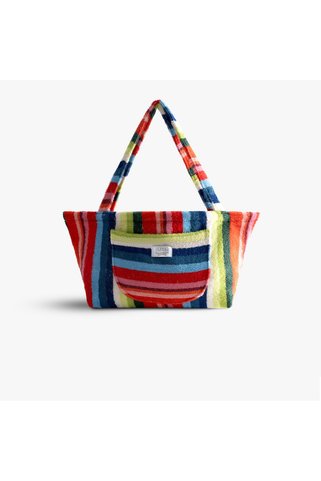 Green Black Stripe Red Havlu Plaj Çantası %100 Pamuk Renkli