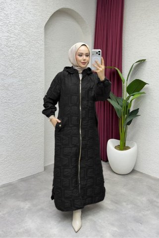 GLR&GYM NACİYE KADIN BÜYÜK BEDEN ATARSIZ MEVSİMLİK TAM BOY ÖRME KAPİTONE MONT