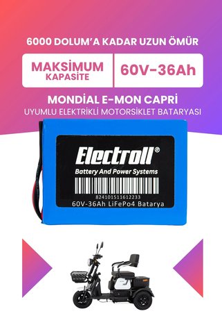 ELECTROLL Mondial E-Mon Capri Batarya (Maksimum Kapasite) LiFePO4 60V 36Ah Elektrikli Motosiklet Bataryası