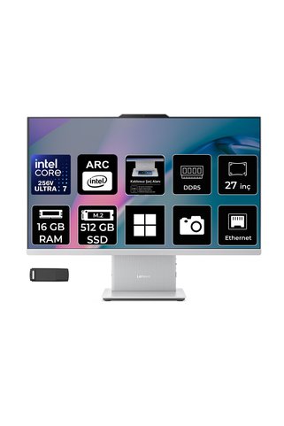 LENOVO Ideacentre 27ILL11 Intel Core Ultra 7 256V 16GB RAM 512GB SSD 27" Full HD (1920x1080) Win11 Home F0JW0010TRP308 Beyaz AI-Powered All In One Bilgisayar + Per4 USB Bellek