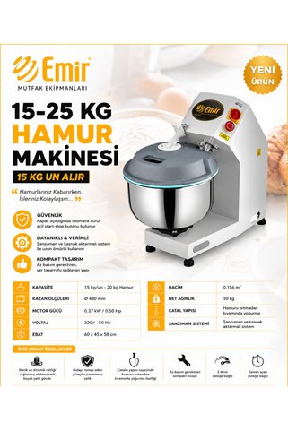 Emir Endüstriyel Mutfak Emir 15-25 Kg Hamur Yoğurma Makinesi Kapaklı Yeni Model