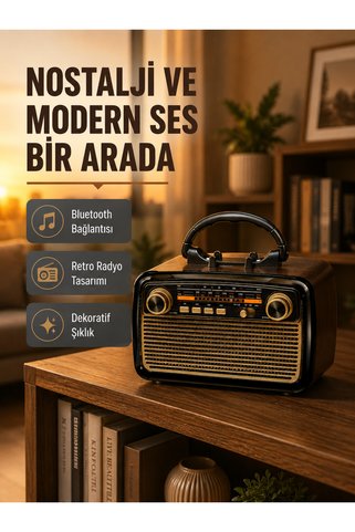 UCUZTEKNO 8753tknd LED’li Nostaljik Bluetooth Hoparlör – Vintage Tasarım, Ahşap Doku 893hmng