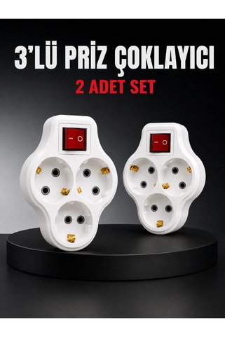 Epilons 3’lü Priz Çoklayıcı 2 Adet Set Anahtarlı Kablosuz Duvar Tipi Priz Çoğaltıcı