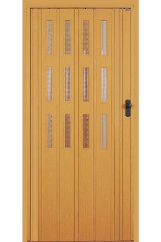 DEKORAKS 3 Sıra Camlı Akordeon Kapı, Meşe Ahşap Desenli, 87x215 cm