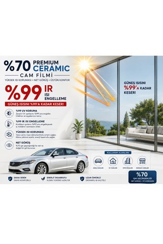 BLACK MASTER Premium Ceramic Açık Ton %70 Cam Filmi (50 cm x 2 metre) Ultra Isı Koruma