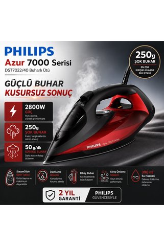 Philips DST7022/40 2800 W Buharlı Ütü 250 gr şok buhar SteamGlide Plus taban
