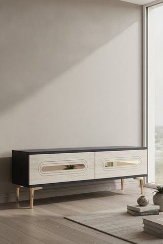 CENEYRA TSA1220ATG RANY Tv Sehpası Antrasit-Traverten-Gold 120cm