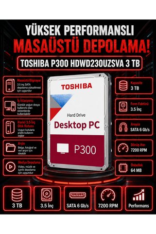 DİSK BANK 3 TB P300 3.5 İnç HDWD230UZSVA Masaüstü Bilgisayar Diski