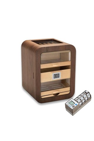 CIGARLOONG Cigarspa Elektronik Nemlendiricili Camlı 5 Çekmeceli Puro Kutusu Humidor Skylight Ceviz