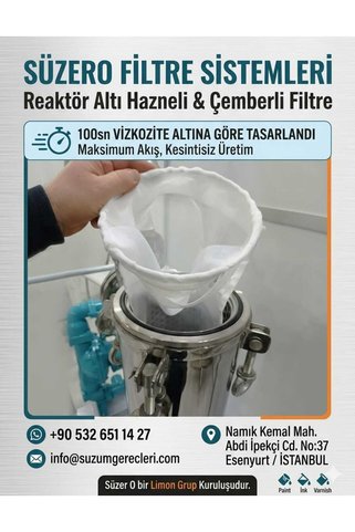 Limon Grup Süzer o Reaktör altı hazneli ürünler için çemberli Filtre Seti