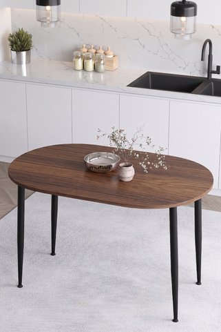 Mufian Concept İskandinav Modern Oval 60x90 CM Metal Ayaklı Ceviz Mutfak-Yemek-Balkon-Çalışma Masası MELİNDA