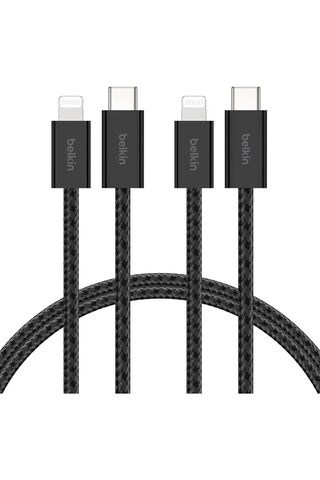 Belkin 2'li Örgülü USB-C - Lightning Kablo, 1,5 m, iPhone 14 ve önceki modeller, 9. Nesil iPad ve Ai