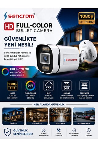 sencrom HD Full-Color Bullet Kamera – 1080P Ultra HD Güvenlik Kamerası