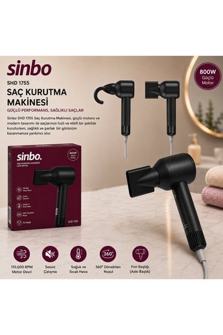 CNGZHN Sinbo Saç Kurutma Makinesi - Siyah Renk - Sessiz Çalışma Özelliği