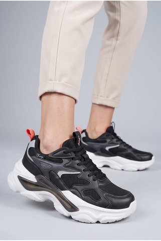 Jump 29891 Kadın Siyah Beyaz Ortopedik Kalın Taban Dolgu Yüksek Rahat Günlük Sneaker Spor Ayakkabısı