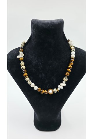 R G Handmade Design Kaplan Gözü & Aytaşı Doğal Taş Kolye – Jasper ve Hematit Detaylı