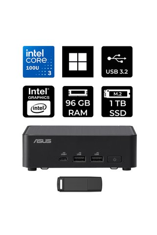 ASUS NUC14 Pro Slim Kit Intel Core 3-100U 96GB RAM 1TB SSD Win11 Pro RNUC14RVKI300002IP443 Mini Masaüstü Bilgisayar + PER4 USB BELLEK