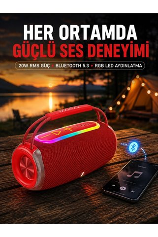Najmaddin Kargo Suya Dayanıklı 20w Rgb Hoparlör Bluetooth, Usb, Sd Kart Ve Aux Girişli