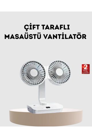 Eco Lounge Kablosuz USB Şarjlı 720° Döner Masaüstü Fan – Çift Taraflı Serinlik ve Gece Lambası