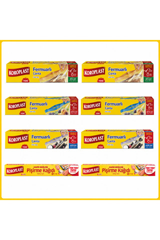 Koroplast Avantajlı mutfak seti, küçük boy fermuarlı çanta x 2 + orta boy fermuarlı çanta x 2 + büyük boy fermuarlı çanta x 2 + pişirme kağıdı 16 li x 2