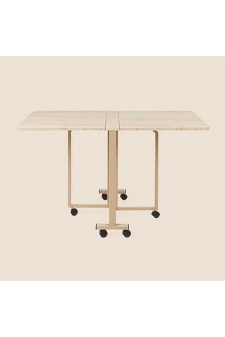 Just Home Verde Katlanır Mini Dikdörtgen Masa - Traverten / Altın - 110 cm