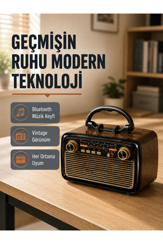 ds llc Bluetooth’lu LED Işıklı Nostaljik Müzik Kutusu – Ahşap Dokulu, Vintage Tasarım ve Yüksek Ses Kalites