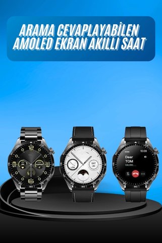 ARMÜZ Amoled Ekran 3 Kordonlu Akıllı Saat 5.0 Bluetooth Bağlantılı Android Ve İos Uyumlu