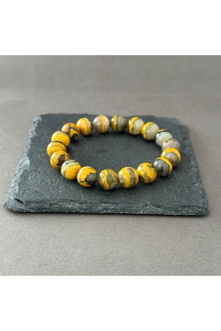 turkuaz&naturelTaşçıMurat1990 10 mm Bumblebee Jasper Doğal Taş Bileklik Üst Kalitede Hakiki Yaban Arısı Jasper Bileklik