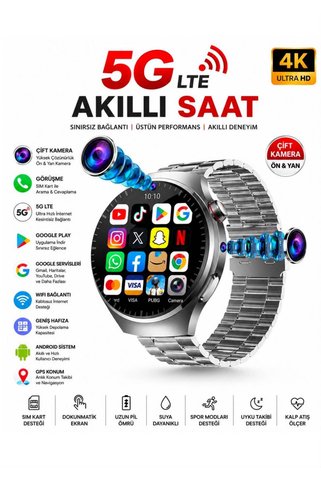 howear N61 SIM Kartlı Android Akıllı Saat AMOLED Ekran Çift Kamera GPS WiFi Google Play 64GB Akıllı Kol Saati