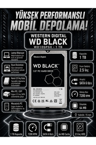 DİSK BANK 1 TB BLACK 2.5 İnç WD10SPSX Laptop Diski