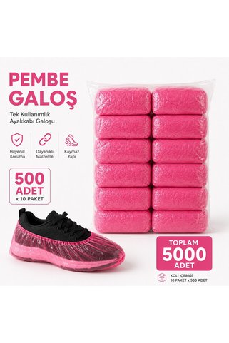 Galoş Pembe 500 Adet x 10 Paket – Toplam 5000 Adet | Tek Kullanımlık Ayakkabı Galoşu