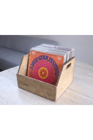 Limon Dekor Ahşap LP Plak Sandığı 12" Ceviz Rengi- Organizer Kutu - Wooden LP Record Box