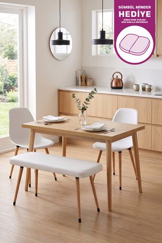 Vilinze Eames Sandalye-Bank Avanos Ahşap MDF Mutfak Masası Takımı - 70x120 cm