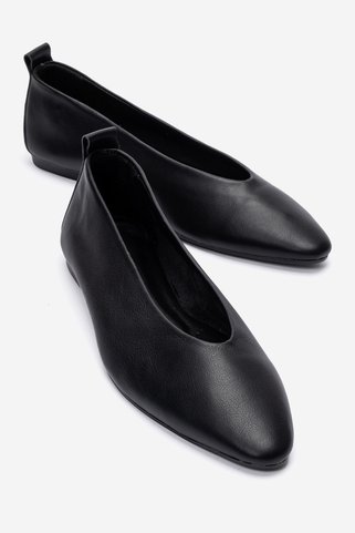 LuviShoes JENAS Siyah Cilt Hakiki Deri Kadın Babet Ayakkabı