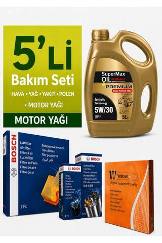 Bosch Opel Insignia 2.0 Dizel Filtre Bakım Seti-SuperMax Oil 5w30 5LT (2009-2017) 5 Li