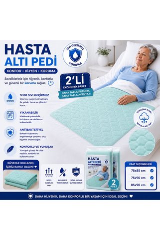 CDE Abso Yıkanabilir, Sıvı Geçirmez Hasta Altı Yatak Örtüsü (75X90 CM) (2 Lİ PAKET)