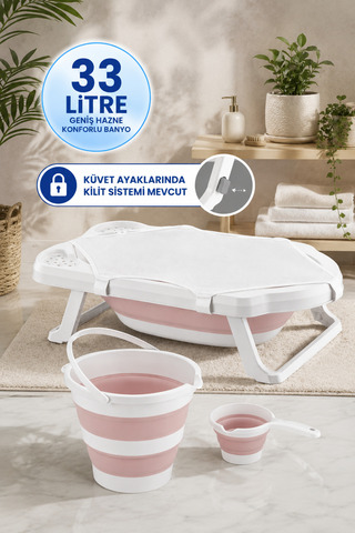 Empressco Fileli Pembe Katlanır Banyo Seti Uf