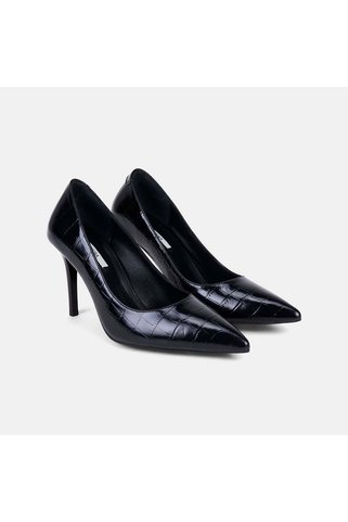 Desa Kadın Siyah Kroko Baskılı Sivri Burunlu Klasik Deri Stiletto