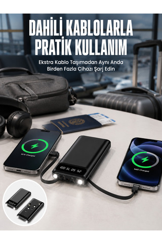 Eco Lounge 20.000 Mah Led Işıklı LCD Ekran USB Girişli Type-C Lightning Powerbank Yeni Nesil