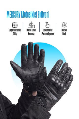 nukro wear Nukro MERCURY Siyah Deri Motosiklet Eldiveni CE Sertifikalı Korumalı Dokunmatik Motorcu Eldiveni