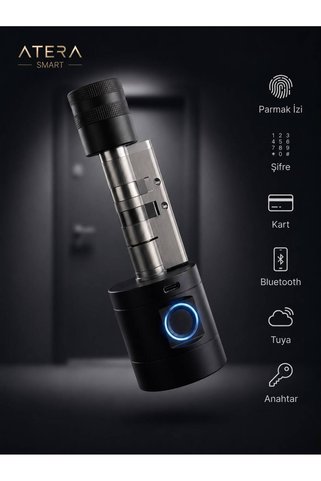 Atera Smart Akıllı Kapı Kilidi – Parmak İzi, Şifre, Kart, Bluetooth ve Tuya Uygulama Kontrollü