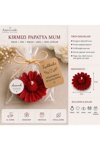 Aurocode 30’lu Kırmızı Papatya Mum Hediyelik Seti | Nişan Söz Nikah Kına Toplu Dağıtmalık Mum