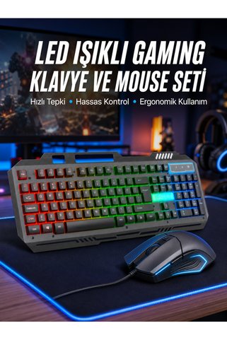 Lisinya Işıklı Oyuncu Q Klavye Mouse Seti Siyah Oyuncu Klavye Yeni Nesil -