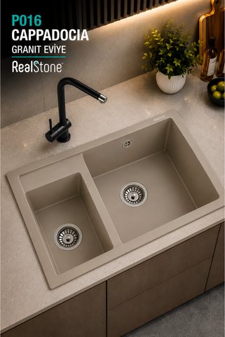RealStone P016 Cappadocia 1.5 Gözlü Damlalıksız Granit Eviye Cappucıno 70x50