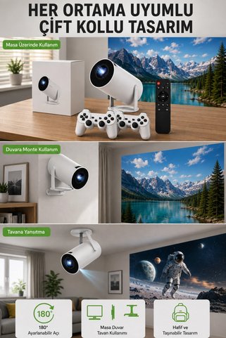 Eco Lounge Kablosuz 4K Projeksiyon – Wi‑Fi 6 & Bluetooth 5.0 ile Oyun ve Uygulama Merkezli Yeni Nesil