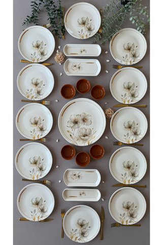 Yiğit Seramik Züccaciye Nevruz Model Rölyefli 12 Kişilik 23 Parça Modern Kahvaltı Takımı (SOSLUKLU)