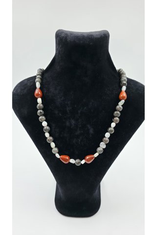 R G Handmade Design Ay Taşı & Yooperlit Doğal Taş Kolye – Jasper Detaylı El Yapımı Kolye